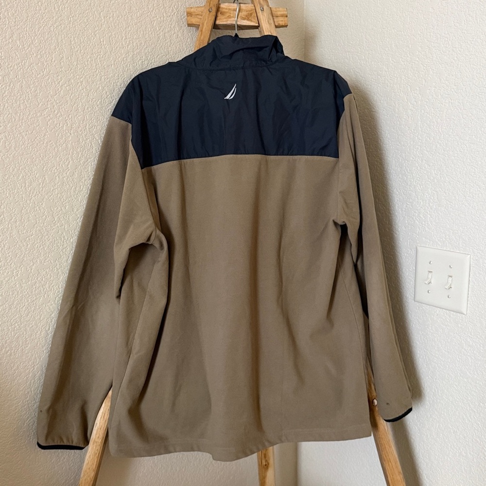 Nautica Taupe and Black Quarter-Zip Fleece Pullover - Picture 3 of 3